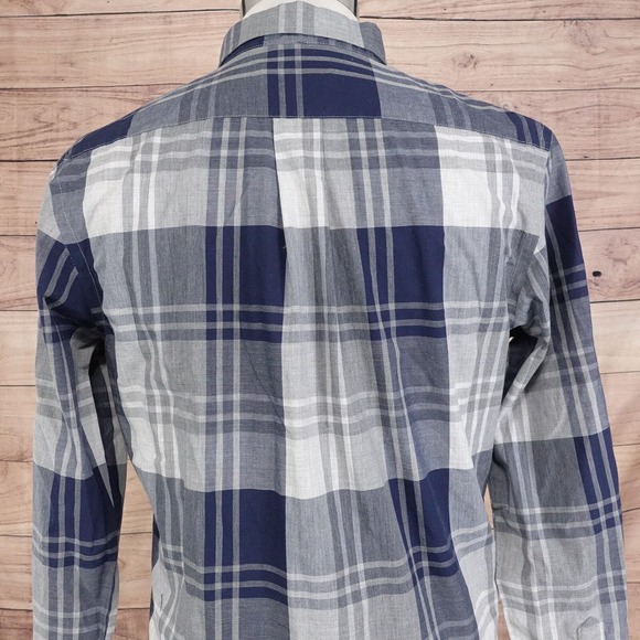 VAN HEUSEN ORIGINALS SLIM FIT BLUE GREY PLAID BUTTON DOWN SHIRT MENS M 15-15.5 - Picture 4 of 5